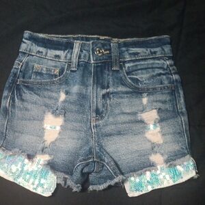 Justice Blue Jean Shorts with Sequin Trim For Little Girl